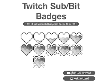 Pixel Heart Subscriber Badges for Twitch | Twitch Subscriber Bit Badges | Stream Design