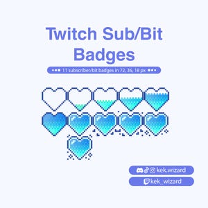 Pixel blue Heart Subscriber Badges for Twitch | Twitch Subscriber Bit Badges | Stream Design