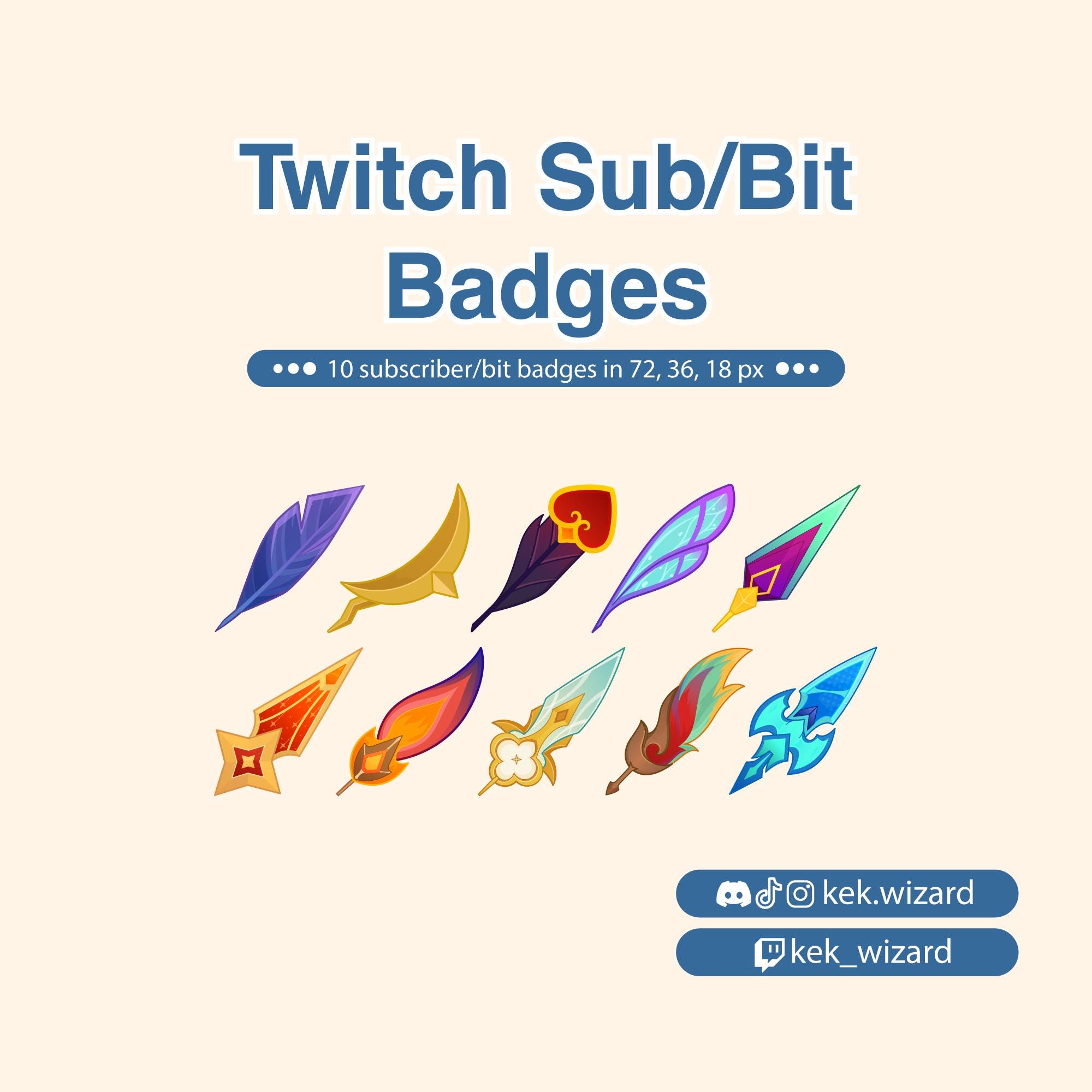 Feather Subscriber Badges for Twitch | Twitch Subscriber Bit Badges | Stream Design