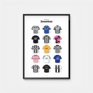 Póster de la Juventus, impresión digital de camisetas icónicas, arte futbolístico retro, descarga instantánea, arte mural de la Juve, obra de arte de fútbol, regalo de fútbol