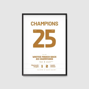 Leeds United Champions 25 Digital Shirt Poster – Premier League Promotion JPG Print for Whites Fans, 2025 Championship Winners