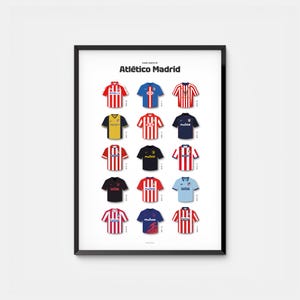 Póster del Atlético de Madrid, impresión digital, arte retro de fútbol, descarga instantánea, arte mural del Atlético, ilustraciones de camisetas icónicas de fútbol, regalo de fútbol