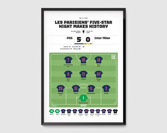 PSG - Inter 5:0 2025 Champions League Final Match Poster, Les Parisiens Fan Gift Memorabilia, Paris Saint-Germain Digital Print