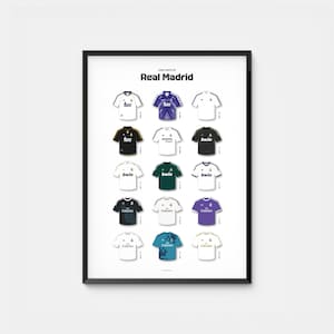 Real Madrid Poster, Iconic Shirts Digital Print, Retro Football Art, Instant Download, Real Madrid Wall Art, Soccer Artwork, Football Gift