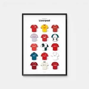 Póster del Liverpool, impresión digital de camisetas icónicas, arte retro de fútbol, descarga instantánea, arte mural del Liverpool FC, obra de arte de fútbol, regalo de fútbol