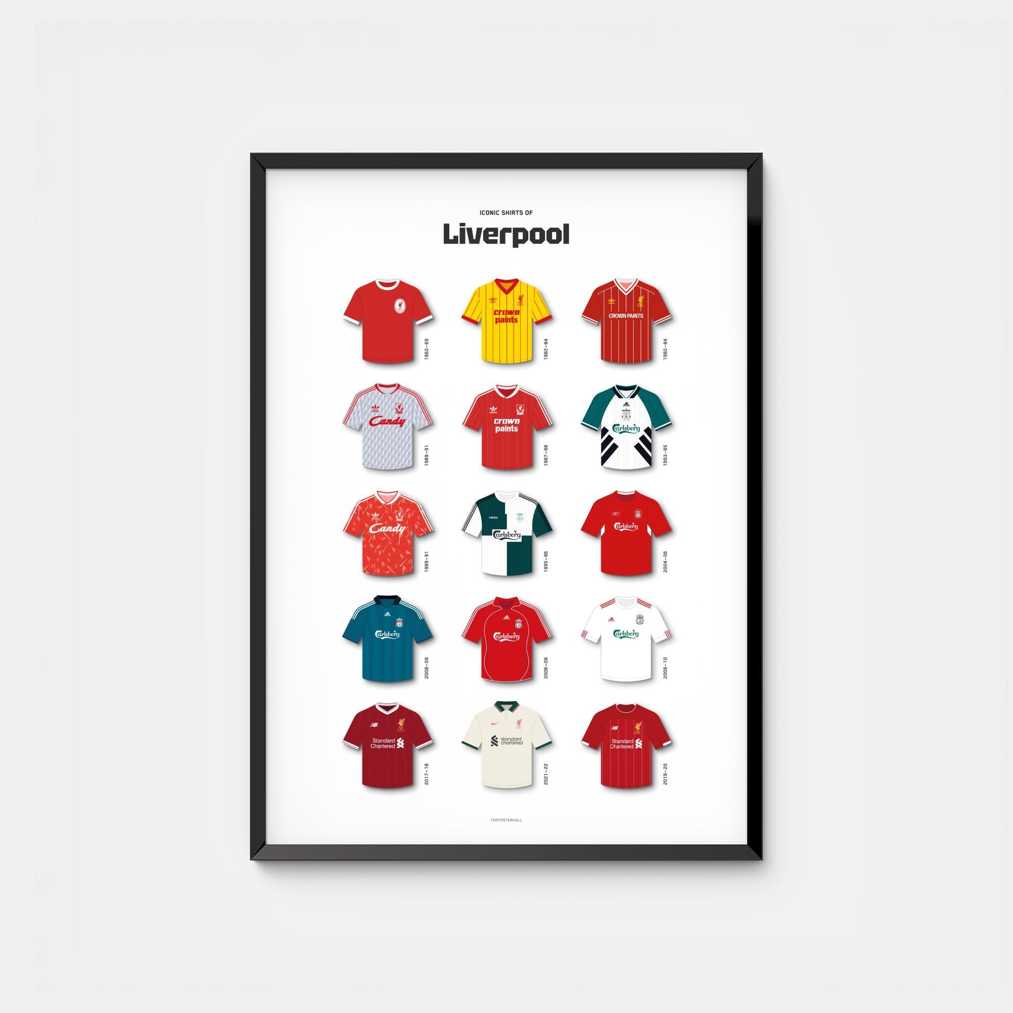 Liverpool Poster, Iconic Shirts Digital Print, Retro Football Art, Instant Download, Liverpool FC Wall Art, Soccer Artwork, Football Gift