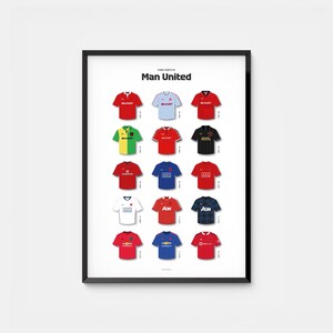 Poster del Manchester United, stampa digitale di maglie iconiche, arte calcistica retrò, download immediato, arte murale del Manchester United, regalo di calcio con grafica artistica