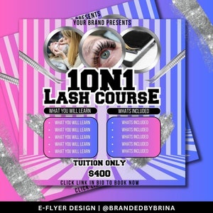 1 ON 1 Lash Course Editable DIY flyer in Canva, lash extension class, social media template