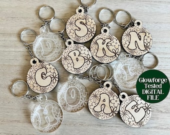 Groovy Flowers Alphabet Keychain SVG FILE - Commercial Use Glowforge file, laser cut file