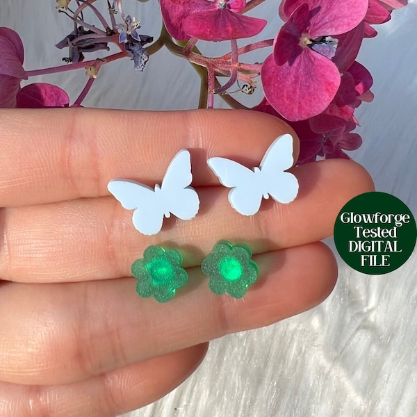 Butterflies and Flowers Studs Earrings SVG FILE - Commercial Use Glowforge file, laser cut file