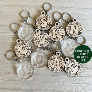 Groovy Flowers Alphabet Keychain SVG FILE - Commercial Use Glowforge file, laser cut file