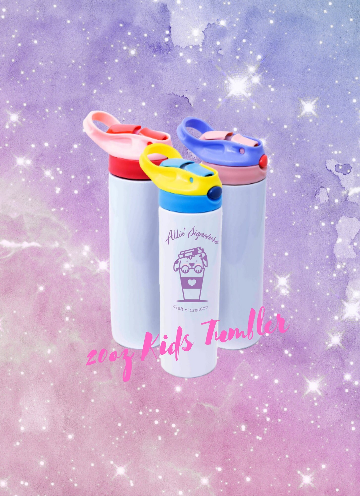 Pink and Purple Blank Sublimation Kids Flip Top Water Bottle Tumbler
