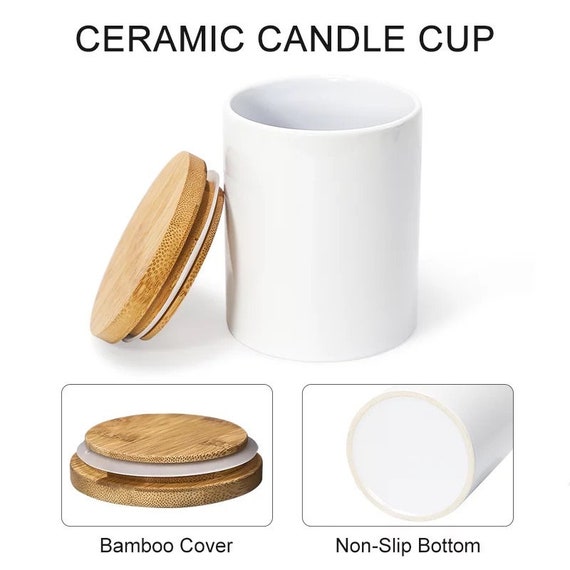 CERAMIC CANDLE Jar,sublimation Candle Jars, White Bamboo Candle Jar With  Lid, Luxury Candle, Ceramic Lidded Jar, Decorative Candle Jar 