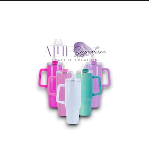 PERSONALIZED Glitter Sublimation TUMBLER with Handle, Stainless Steel Travel Mug, Sparkly Drinkware, Handled Cup, CUSTOM Steel Tumbler