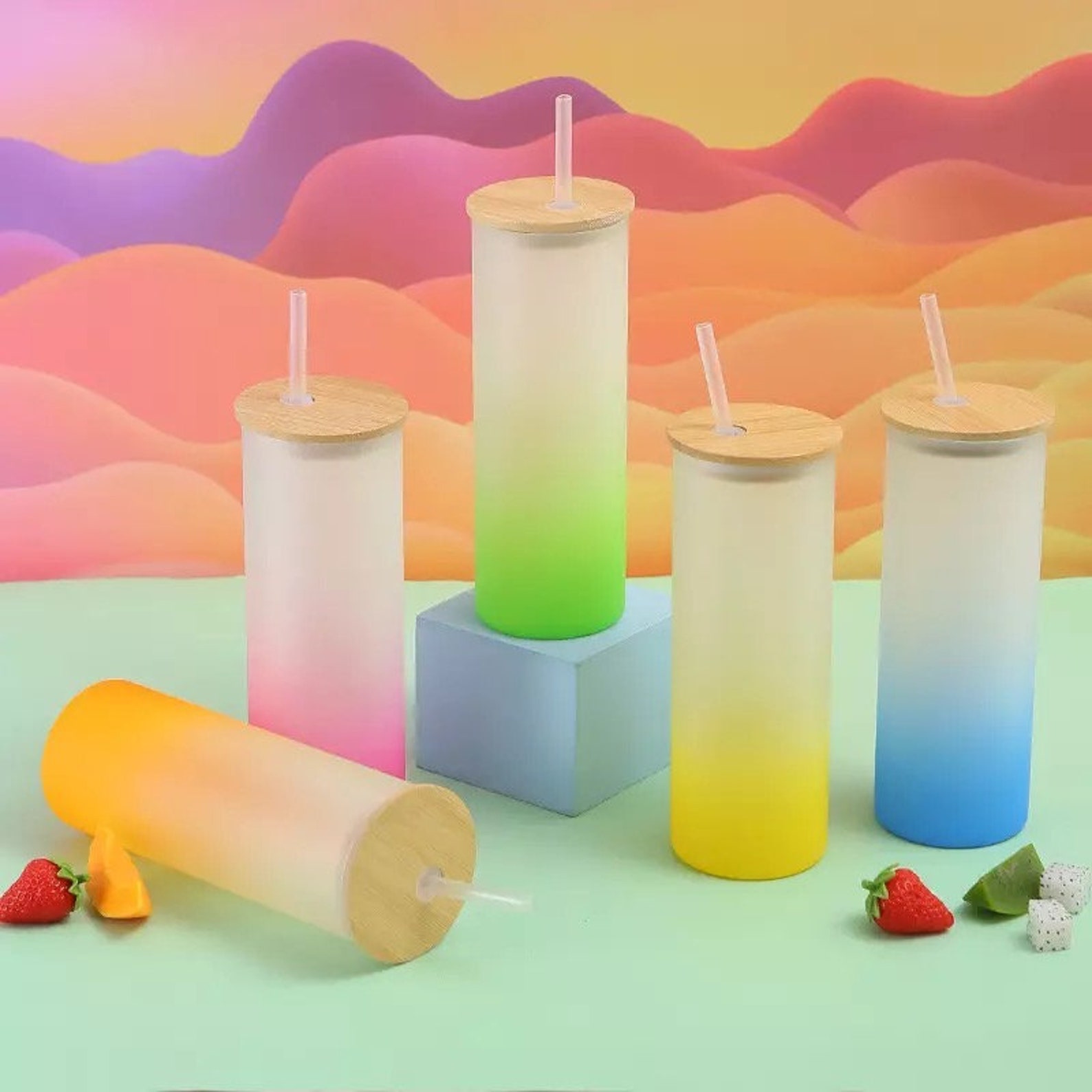 COLORED GLASS TUMBLER Ombre Glass Can Blank Sublimation Etsy