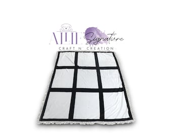 GRID BLANKET, 9 Panel Blanket, Blanket With Tassels, Personalized White Throw Blank Sublimation Soft Blanket, Each Panel Size: 17"H X 11.5 W