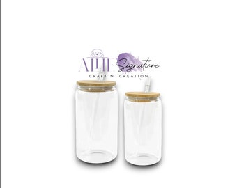 CLEAR GLASS JAR With Lid And Straw, Blank Sublimation Glass Jar, Kitchen Glass Storage Jar, 16 Oz & 20oz Glass Can, Glass Jar for Drinking