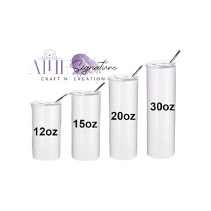 STRAIGHT TUMBLER, White Skinny Tumbler, Blank Tumblers For Sublimation, Customizable Tumbler Cozy 12 Oz 15 Oz 20 Oz 30 Oz Metal Tumblers