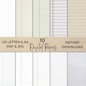 Papel para cuaderno en formato PDF y JPG, descarga digital, papel escolar de descarga instantánea, papel rayado imprimible