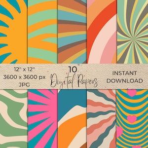 Carta digitale retrò JPG, download immediato, modello digitale, modello hippie, carta per scrapbooking, sfondo hippie