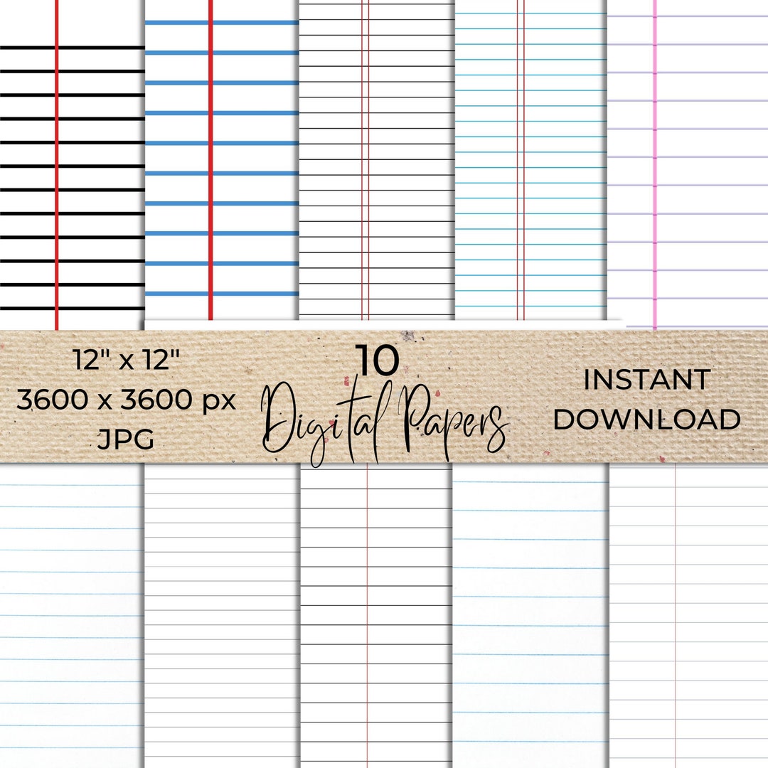 Notebook Paper Wide Ruled Digital Download, School Lined Paper JPG