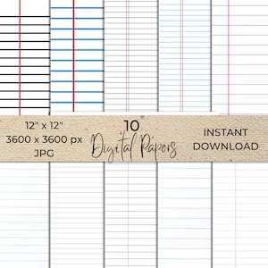 Papel para cuaderno de rayas anchas para descargar en formato digital, papel escolar con rayas en formato JPG para descargar al instante, papel imprimible en formato PDF