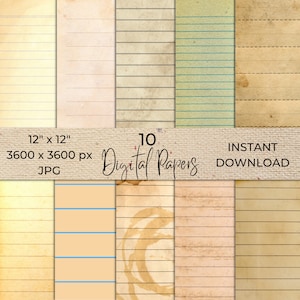 Cuaderno vintage de papel rayado ancho, descarga digital, papel escolar rayado, descarga instantánea en formato JPG, papel imprimible en formato PDF.