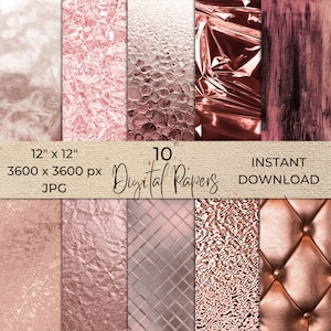 Luxury Rose Gold Texture Digital Paper, Rose Gold Scrapbook Paper, Bush Pink, Digital Paper Foil, Rose Gold Glitter, Metallic
