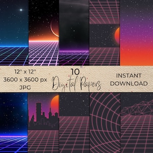Vaporwave Digital Paper Pack. Scrapbooking Paper Pack, Vaporware Pattern Background.
