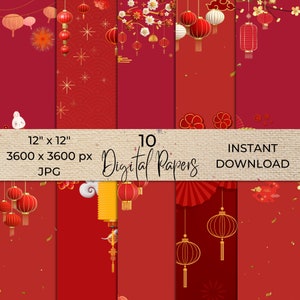 Chinese digital paper, new year asian pattern, junk journal card, background, wallpaper