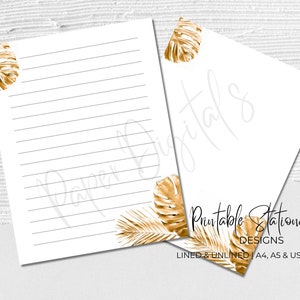 Papel de carta elegante, estampado botánico de lujo, tamaño A4, A5, carta de EE. UU.