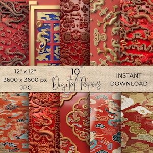 Chinese digital paper, vintage Chinese symbols, flower china texture, junk journal card, geisha paper