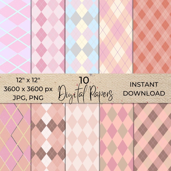 Pastel Argyle Pattern Digital Paper, Seamless Pastel Pattern, Geometric Background, Png and Jpg