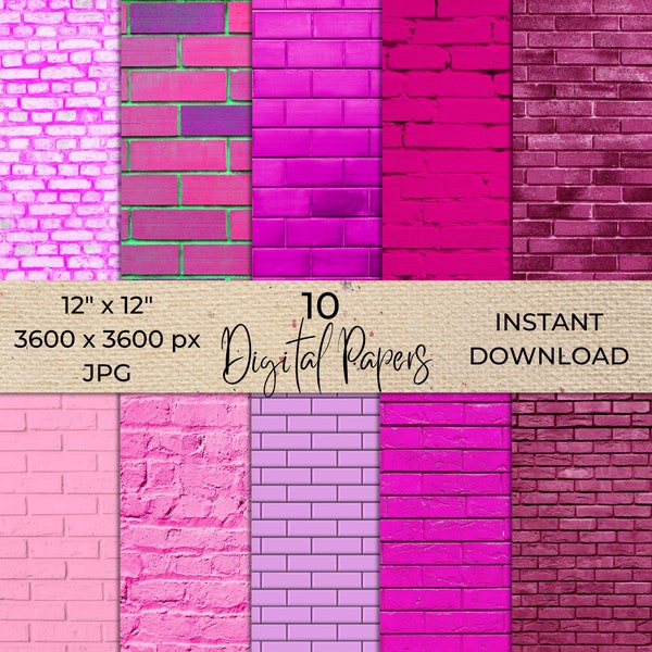 Pink Brick Texture digital scrapbook paper pack Digital Backdrops brick wall digital photography background paper old brick wall texture