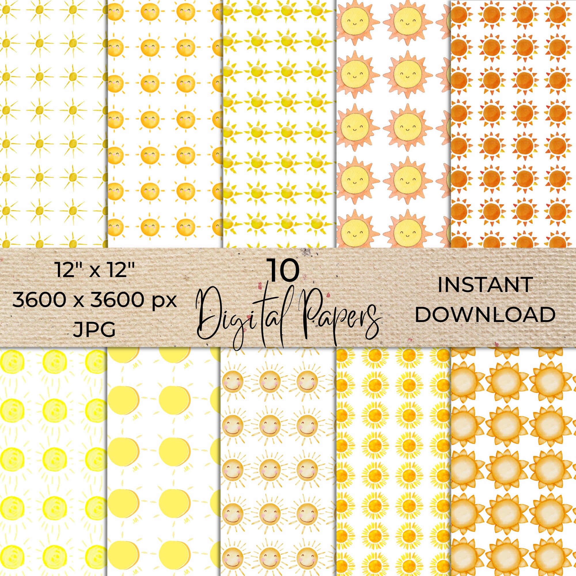 Watercolor Sun Digital Paper, Seamless Paper, Sun Pattern, Sunny ...