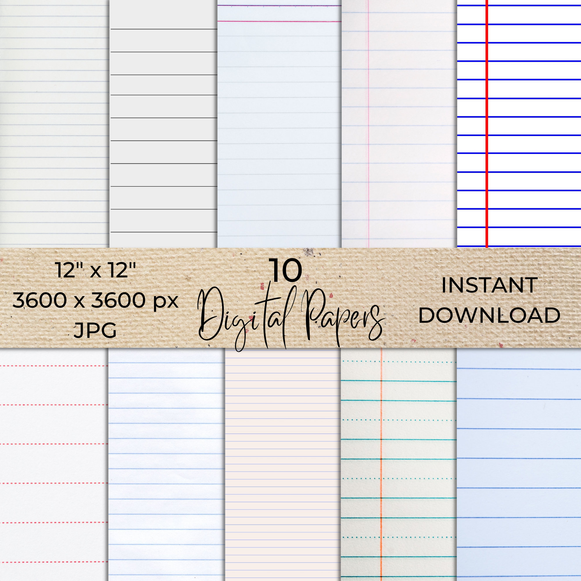 Notebook Paper Wide Rulled Notebook Paper Wide Ruled Digital Download, School Lined Paper JPG ...