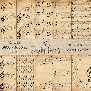 10 Sheets Vintage Music Paper | Music Sheets | Music Paper for Crafting, Background