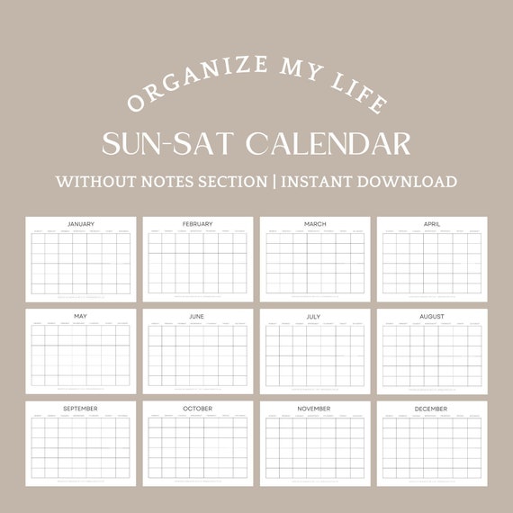 undated-monthly-calendar-sunday-to-saturday-weekly-layout-digital-calendar-download-minimalist-calendar-printable-calendar-etsy