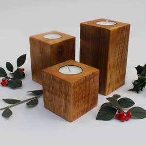 Tea light holder, set of 3 Tea lights, rustic recycled wood