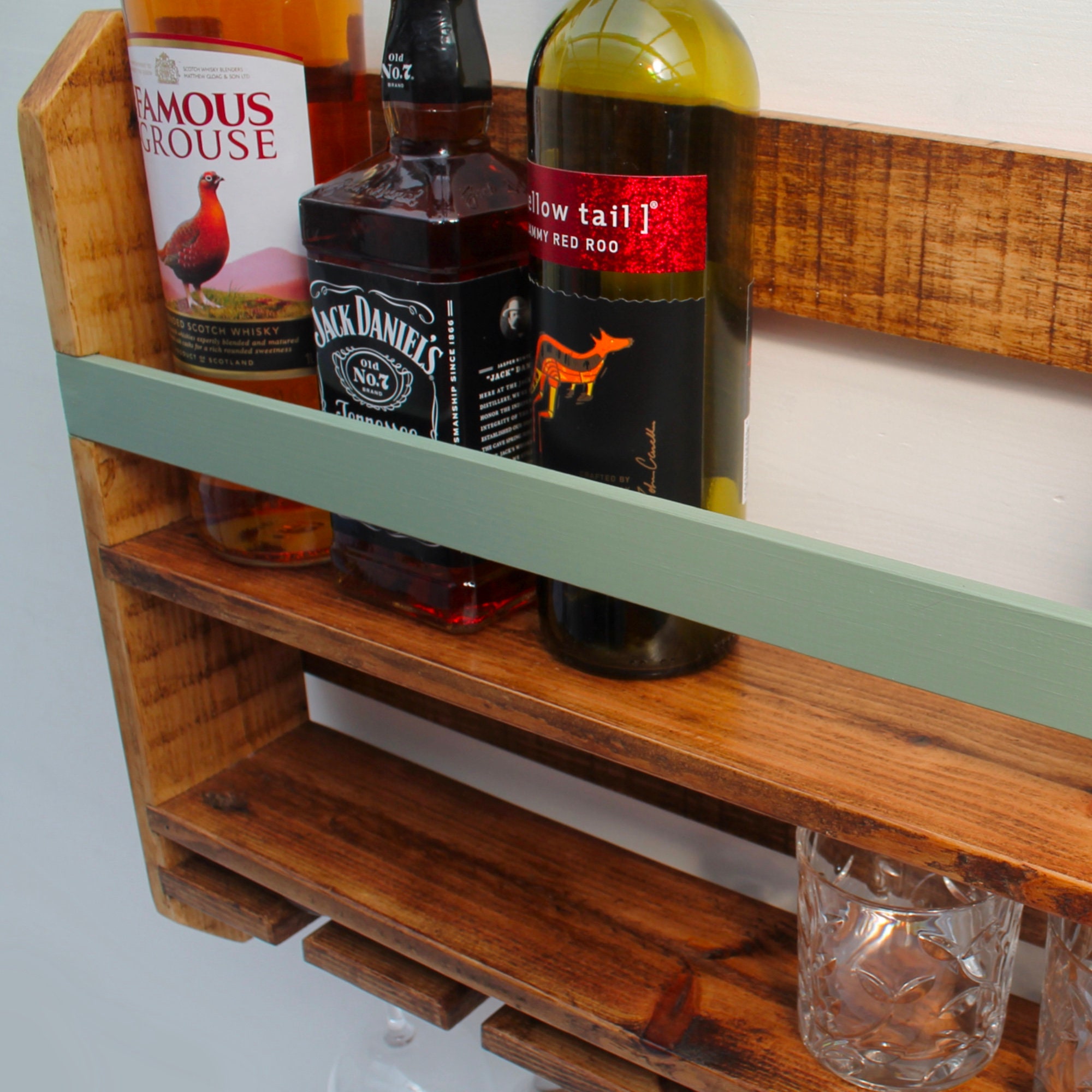 Wall Mounted Rustic Wine, Whiskey Mini Bar Rack - Etsy UK