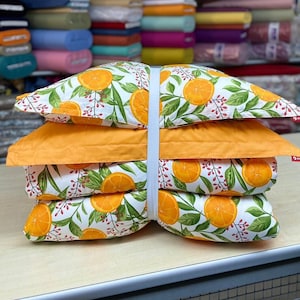 Vibrant Orange and White Pillowcase Bedding Set, 4 Pillowcases, 2 Shams, 1 Duvet Cover, 1 Fitted Sheet, 1 Duvet Comforter 100% Cotton