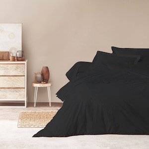 Cotton black duvet cover set, Natural duvet cover set, Cotton duvet with zipper, Custom duvets, Queen, King, Twin, Double, Cotton bedding