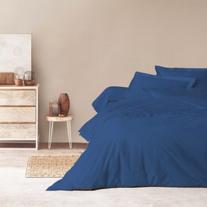 Navy Blue Cotton duvet cover set, Natural duvet cover set, Cotton duvet with zipper, Custom duvets, Queen, King, Double, Cotton bedding