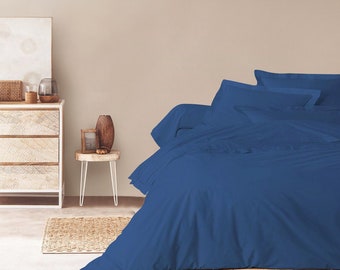 Navy Blue Cotton duvet cover set, Natural duvet cover set, Cotton duvet with zipper, Custom duvets, Queen, King, Double, Cotton bedding