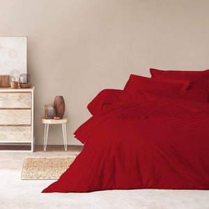Burgundy cotton duvet cover set, Natural duvet cover set, Cotton duvet with zipper, Custom duvets, Queen, King, Twin, Double, Cotton bedding