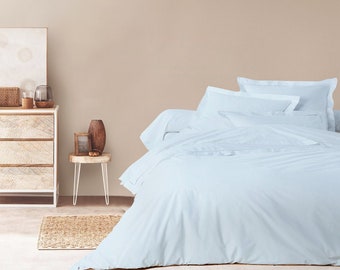 Blue cotton duvet cover set, Natural duvet cover set, Cotton duvet with zipper, Custom duvets, Queen, King, Twin, Double, Cotton bedding