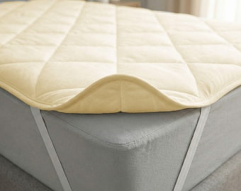 Natural Wool Mattress Pad – Handmade Cotton Cover, Breathable Flat Mattress Pad, Custom Size Bed Pad