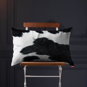 Drip Painted Cushion Cover, Cowhide Pillow, Cow Print Pillow, Animal Print New Home Gift, Black and White Pillow Cover