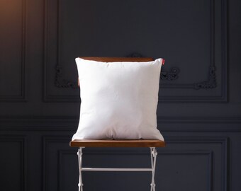 May include: A white pillow sits on a wooden chair with a white metal frame against a dark blue wall with decorative molding.