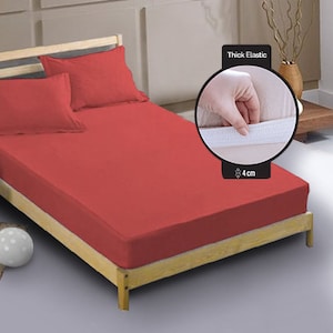 RED 100% Organic Cotton Fitted Sheet, Every Size Red Fitted Sheet, Queen, King, Twin, Double, Handmade Cotton Sheet,